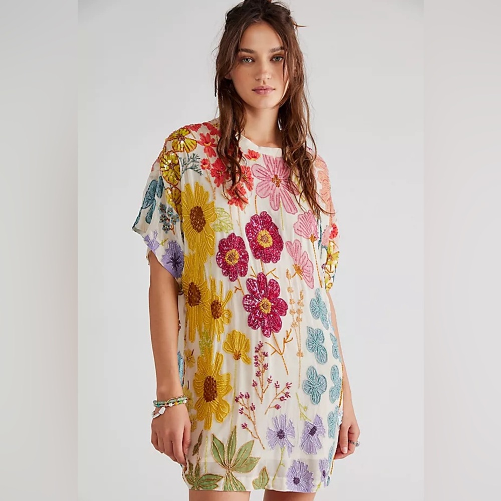 Free People Jewel Mini Dress - Ivory Combo - XL
